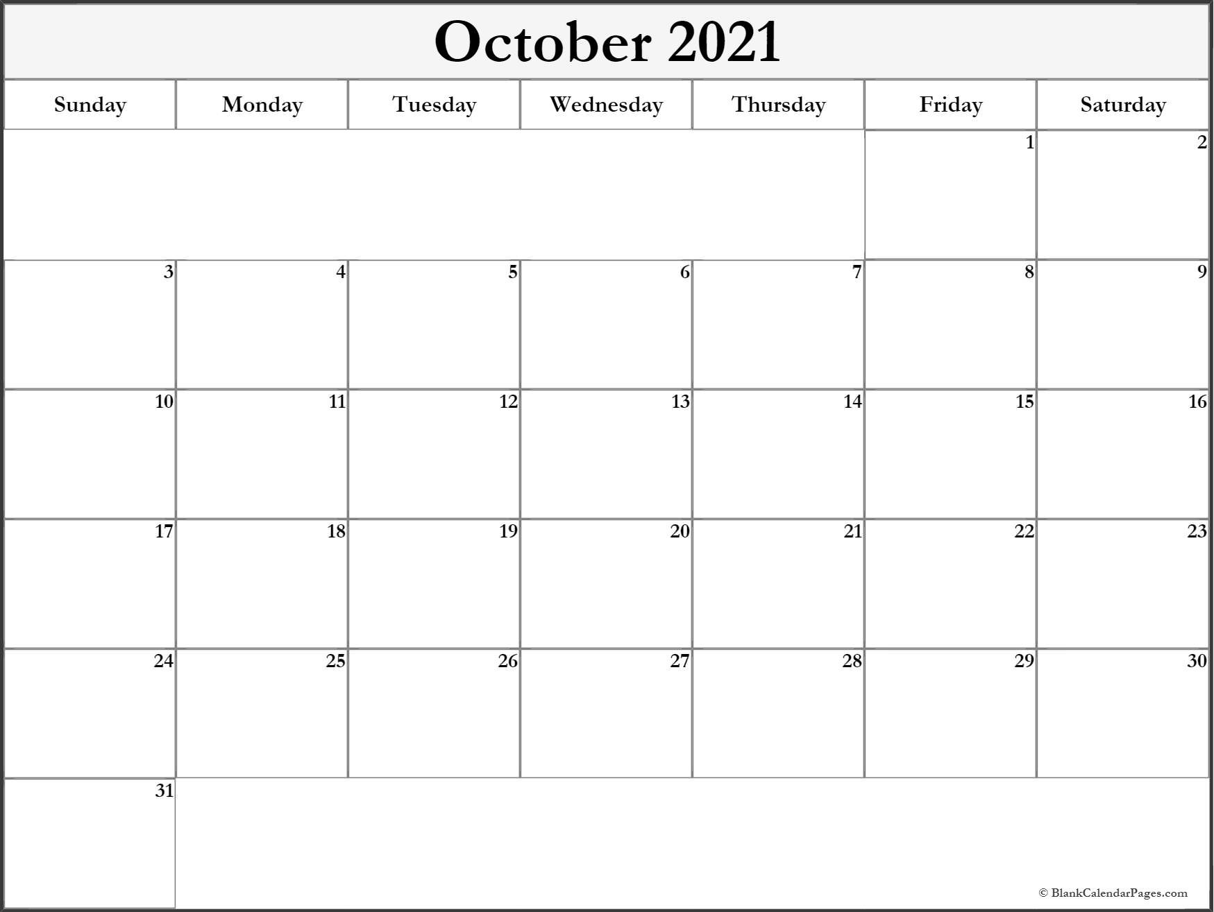 October 2021 Blank Calendar Templates.-2021 Calendar With Large Squares