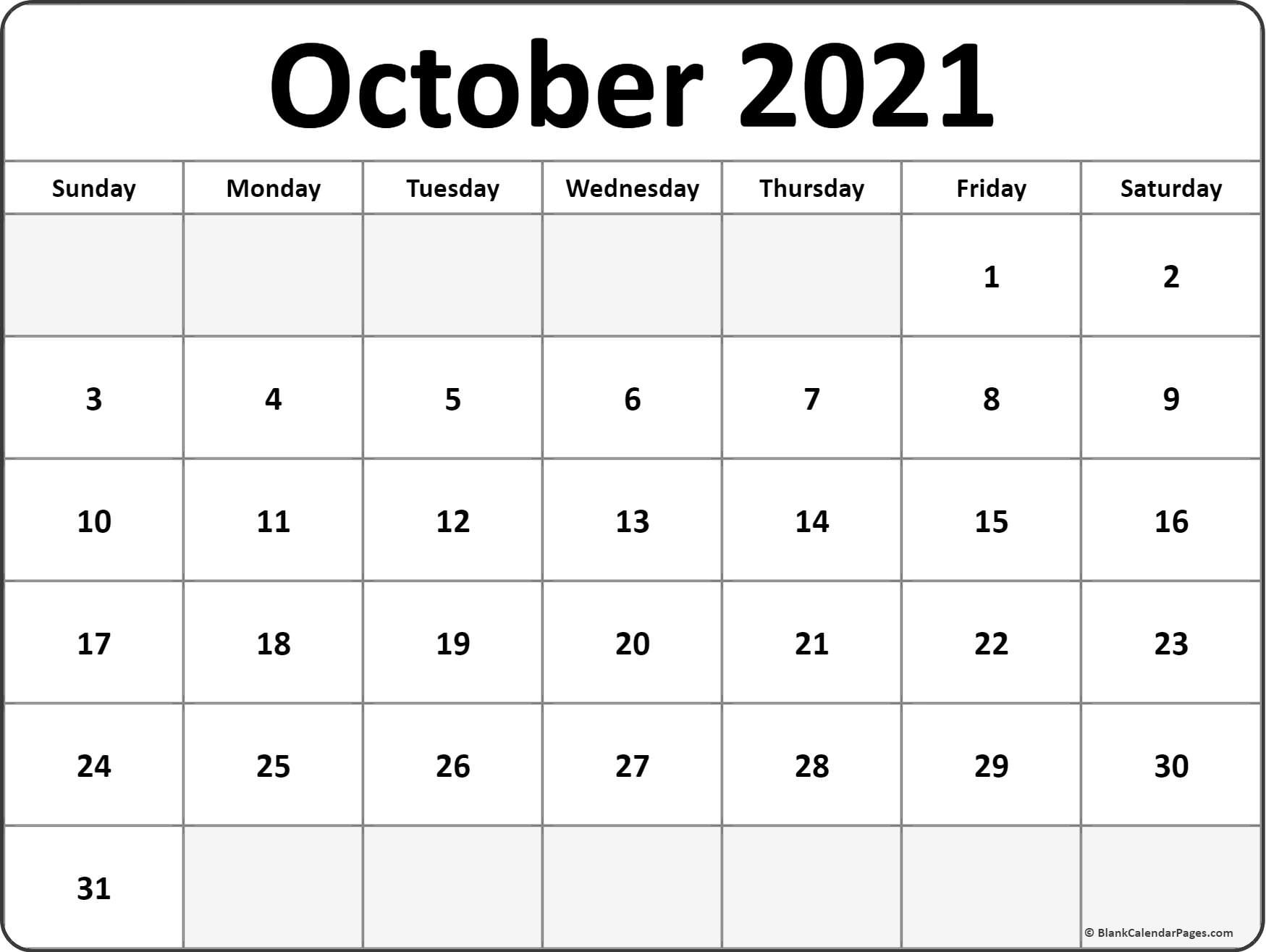 October 2021 Blank Calendar Templates.-Free Monthly 5 Day Schedules For 2021