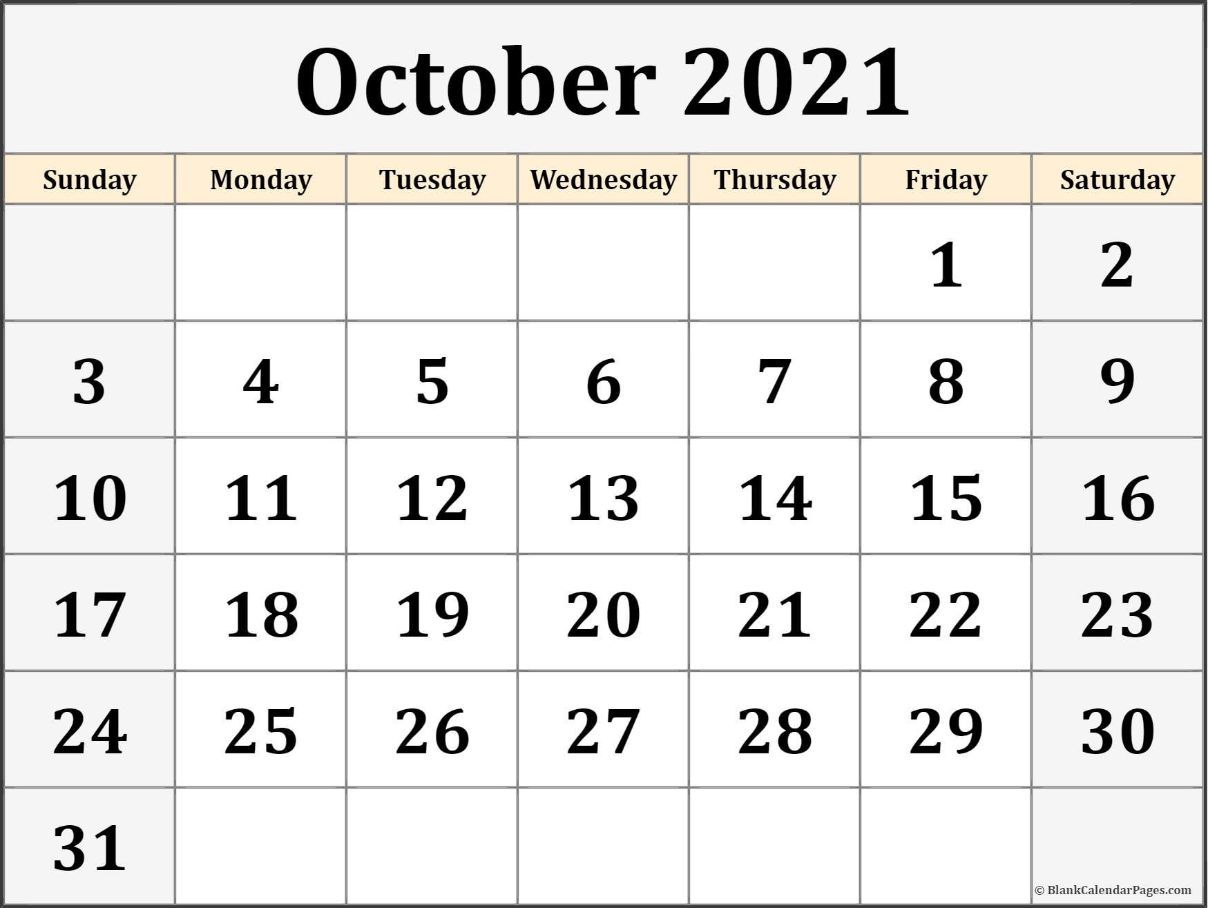 October 2021 Calendar | Free Printable Calendar Templates-Blank Calendar 2021 Printable Monthly