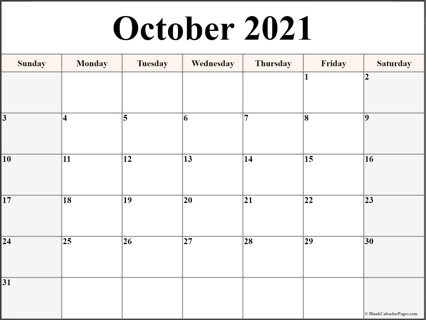 October 2021 Calendar | Free Printable Calendar Templates-Printable Bill Calendar 2021 Monthly