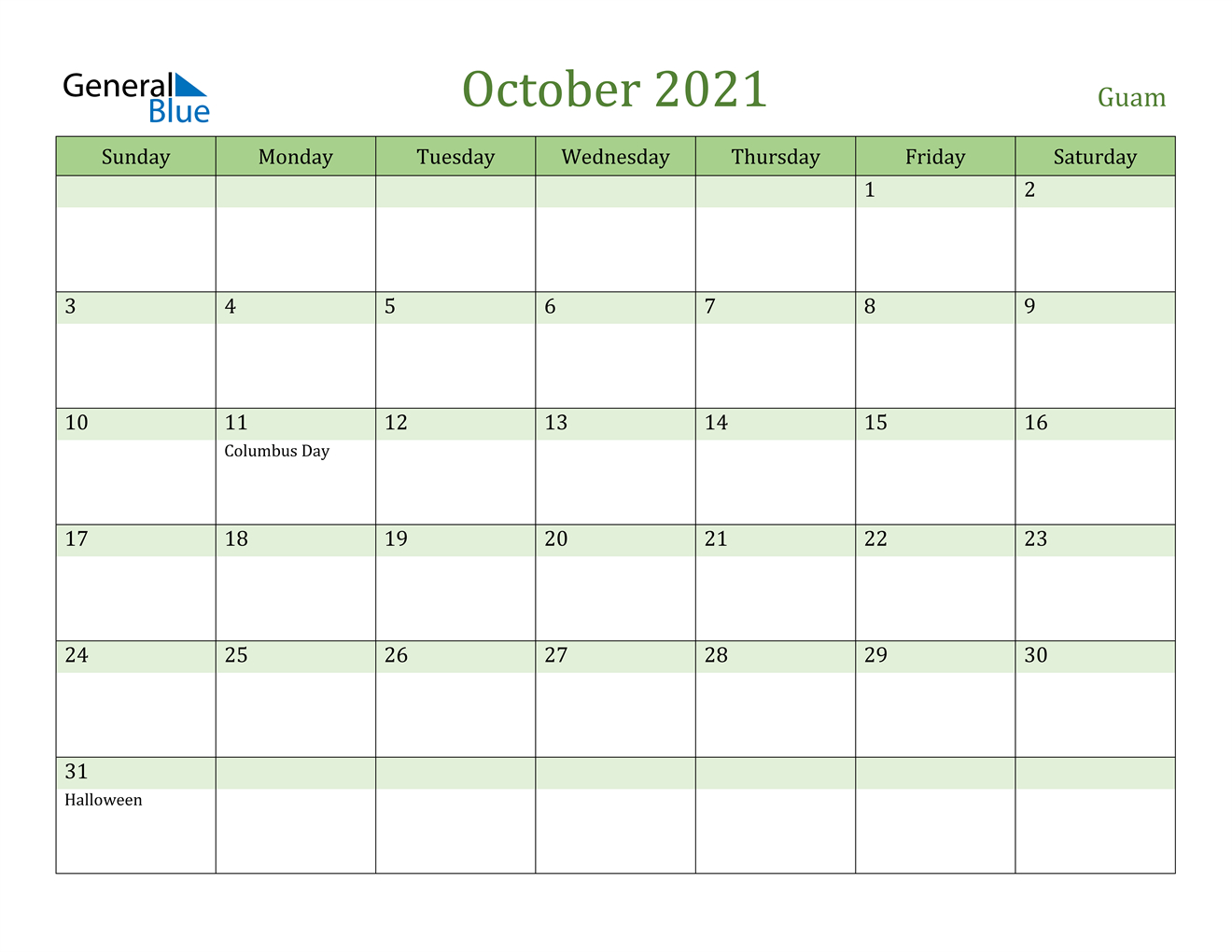 October 2021 Calendar - Guam-Oct Calendar 2021 Beta Calendars