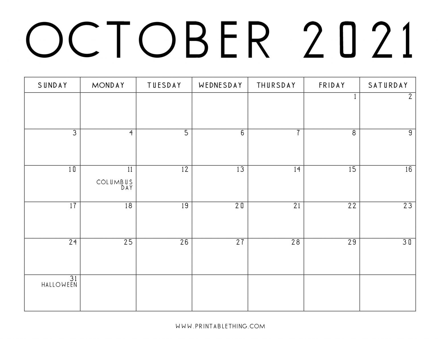 October 2021 Calendar Pdf, October 2021 Calendar Image Free-Blank 2 Page 2021 Calendar