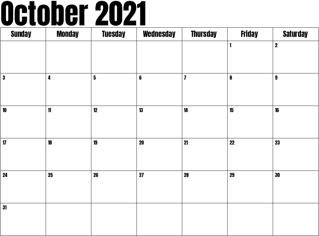 October 2021 Calendar Pertaining To Calendar 2021 October-Blank Fill In Calendar For 2021