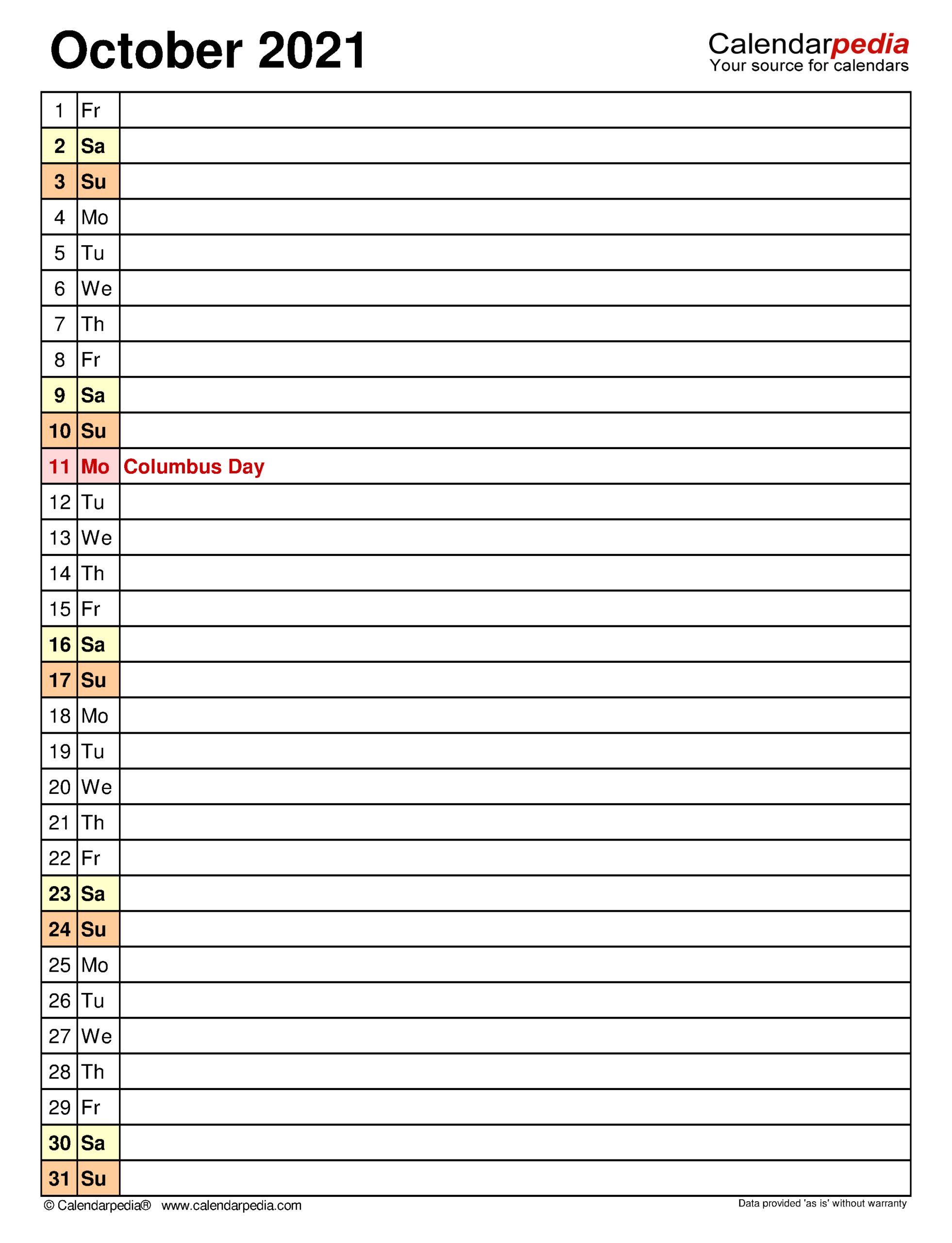 October 2021 Calendar | Templates For Word, Excel And Pdf-Free Printable Calendar 2021 Hourly