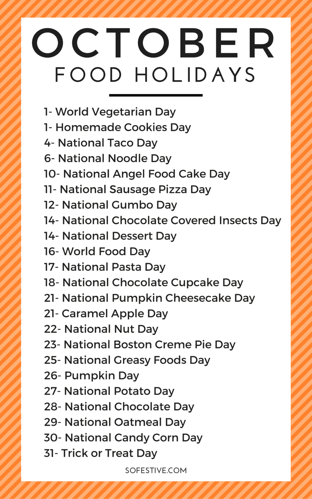 October Holidays 2021- Fun &amp; Unique Reasons To Celebrate-National Food Day Monthly Calendar 2021