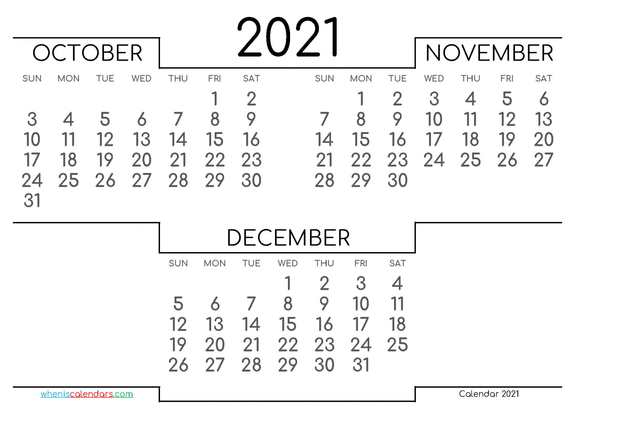October November December 2021 Printable Calendar 215049-2021 Calendar For August Through December