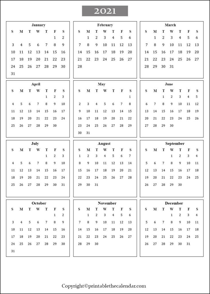 One Page Calendar 2021 [Free Printable Template-2021 Fill In Free Printable Calendar