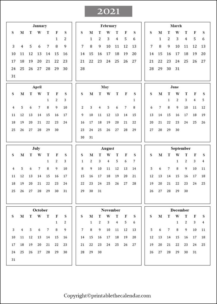 One Page Calendar 2021 [Free Printable Template-2021 Printable Calendar Free Full Page