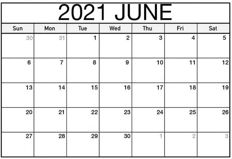 Online Blank June 2021 Calendar Free Template - My Blog-Blank June Calendar 2021