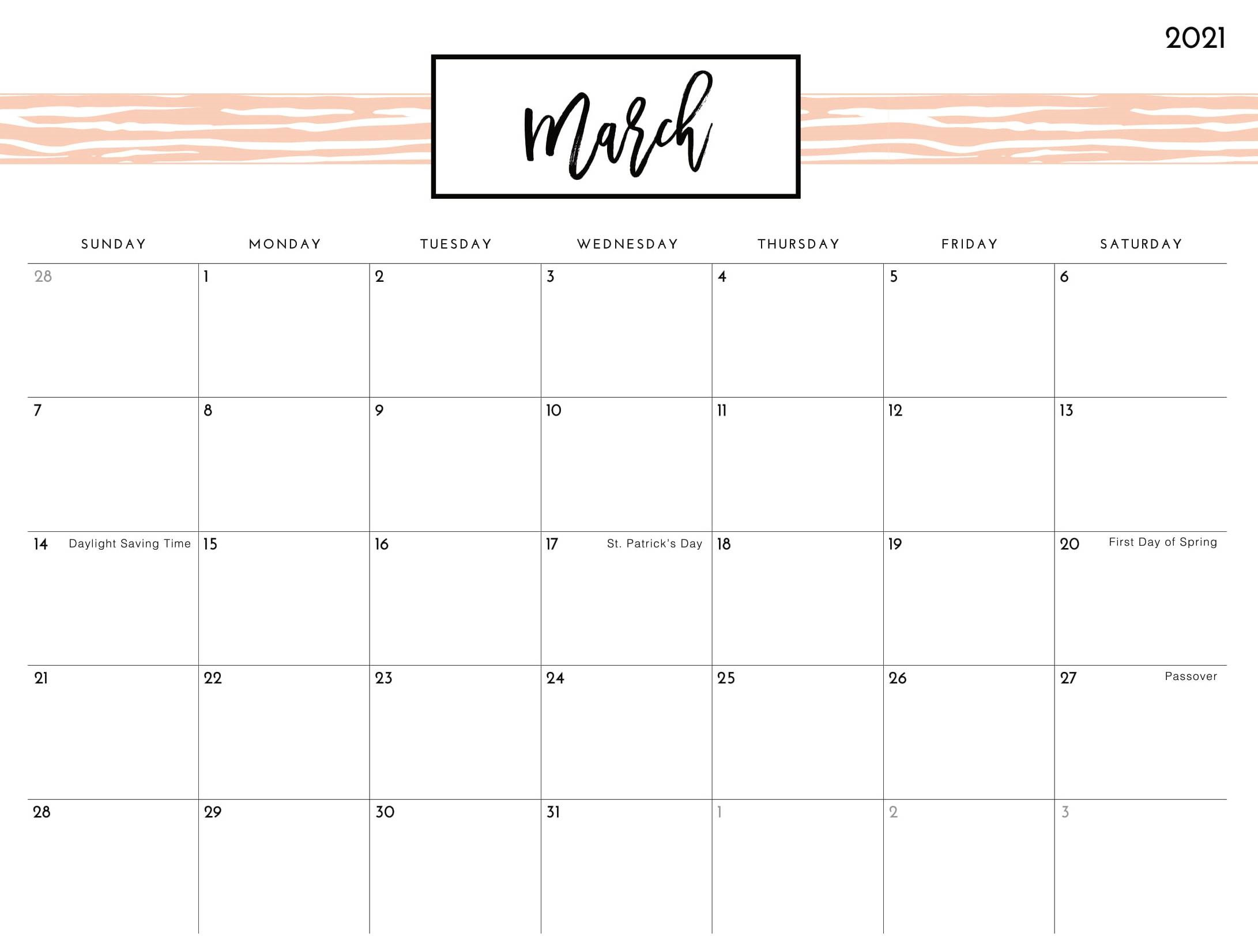 Online Blank March 2021 Calendar For Office - Printable-Blank Calendar Template 2021