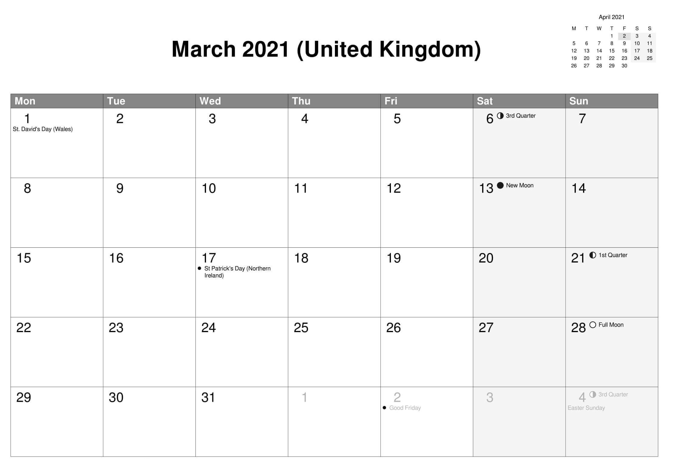 Online March 2021 Calendar Uk Public Holidayas - Printable-2021 Calendar With Holidays Uk