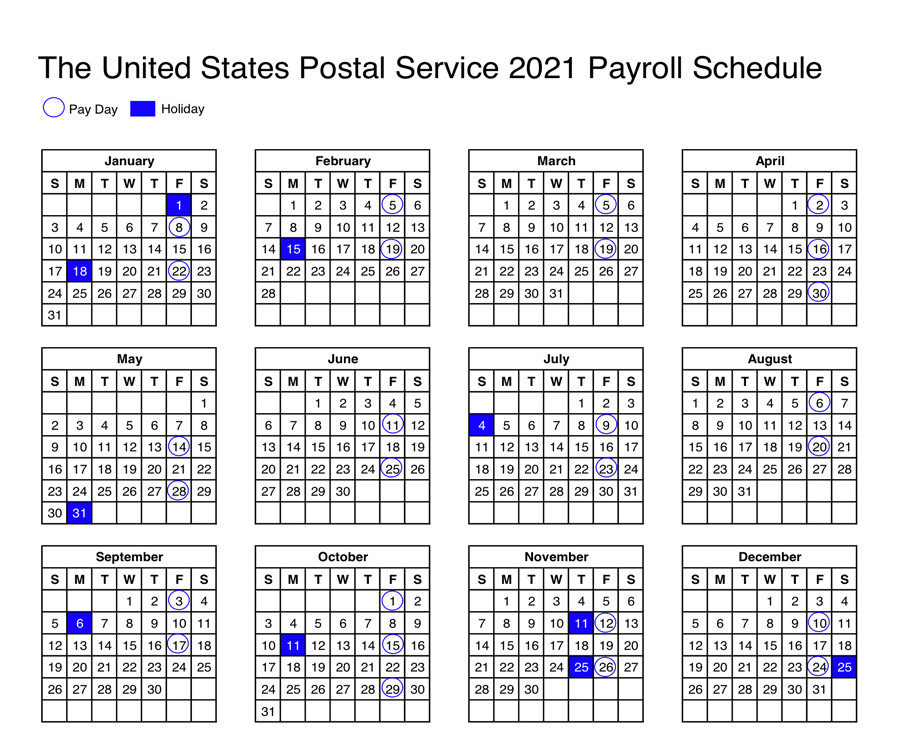 Paydays | Usps News Link-Employee Vacation Calendar Grid 2021