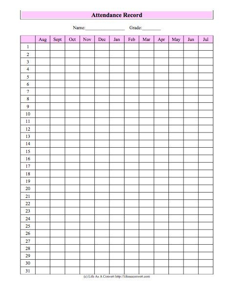 Pin On Homeschool Morning Work-Free 2021 Attendance Templates