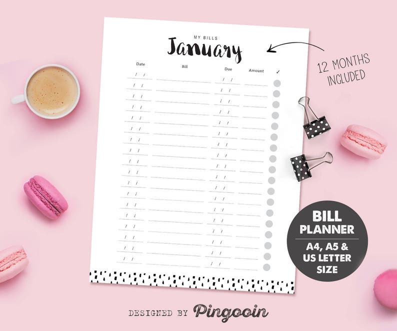 Planner 2021. Monthly Bill Tracker. Printable Bill-Monthly Bills 2021