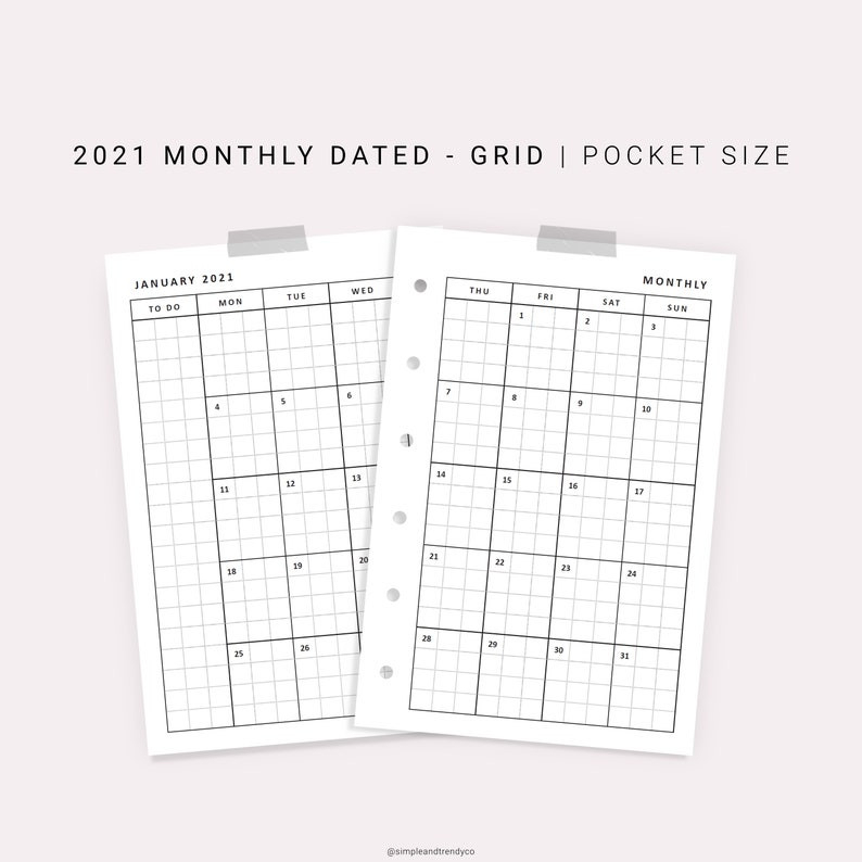 Pocket Size 2021 Dated Monthly Planner Printable-Free Printable Montly Pocket Planner 2021