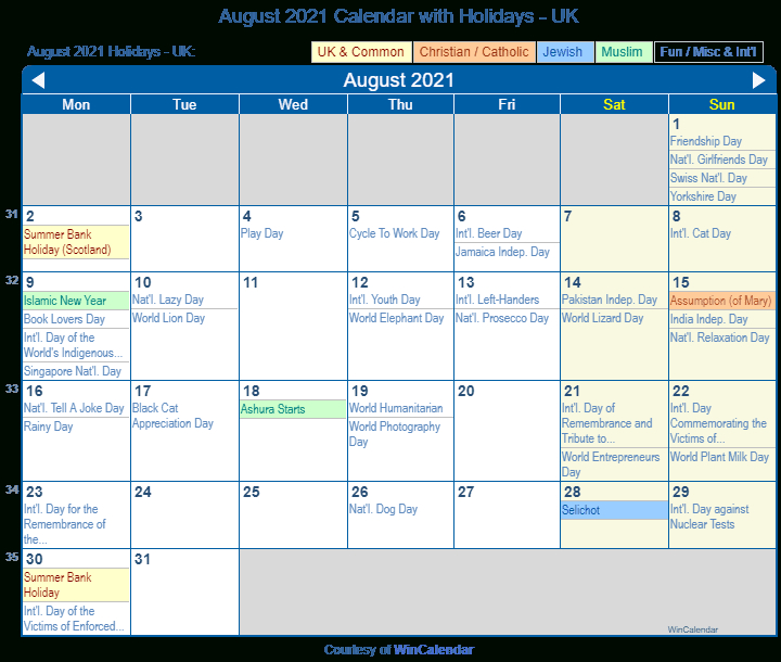 Print Friendly August 2021 Uk Calendar For Printing-2021 Calendar With Holidays Uk