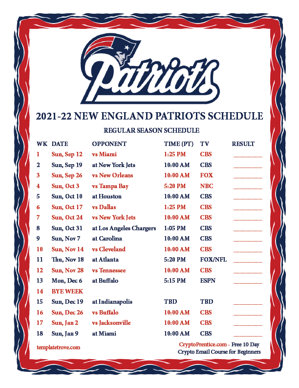 Printable 2021-2022 New England Patriots Schedule-Printable 2021 2021 Nfl Schedule