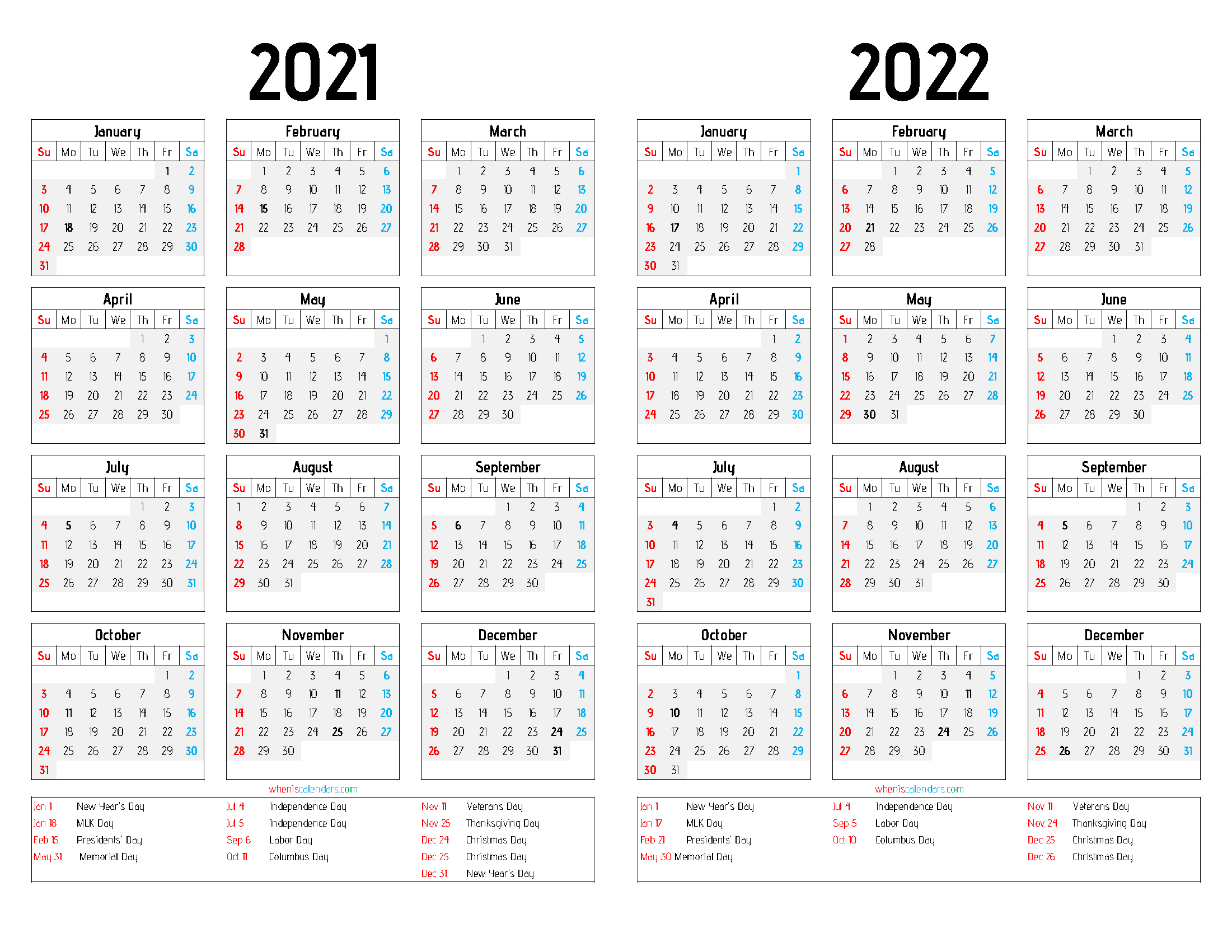 Printable 2021 And 2022 Calendar Two Year-2021 Calendar Template 2 To A Page