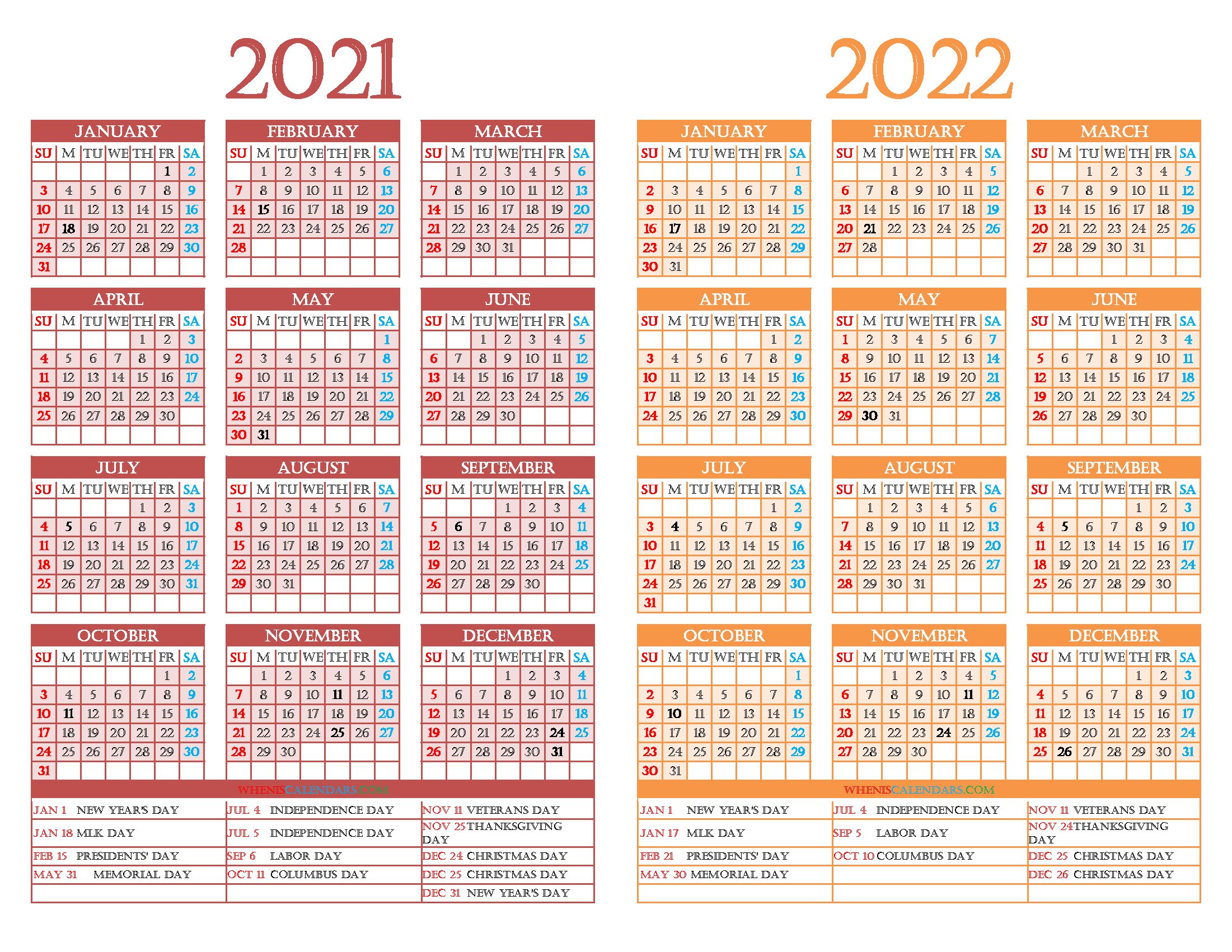 Printable 2021 And 2022 Calendar With Holidays-2021 Calendar To Record Vacation