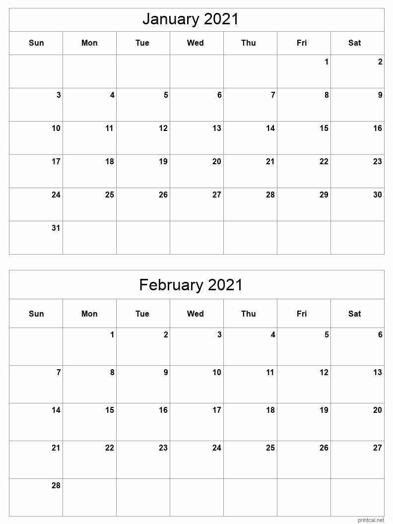 Printable 2021 Calendar 2 Months Per Page | 2021 Printable-2 Page 2021 Calandar