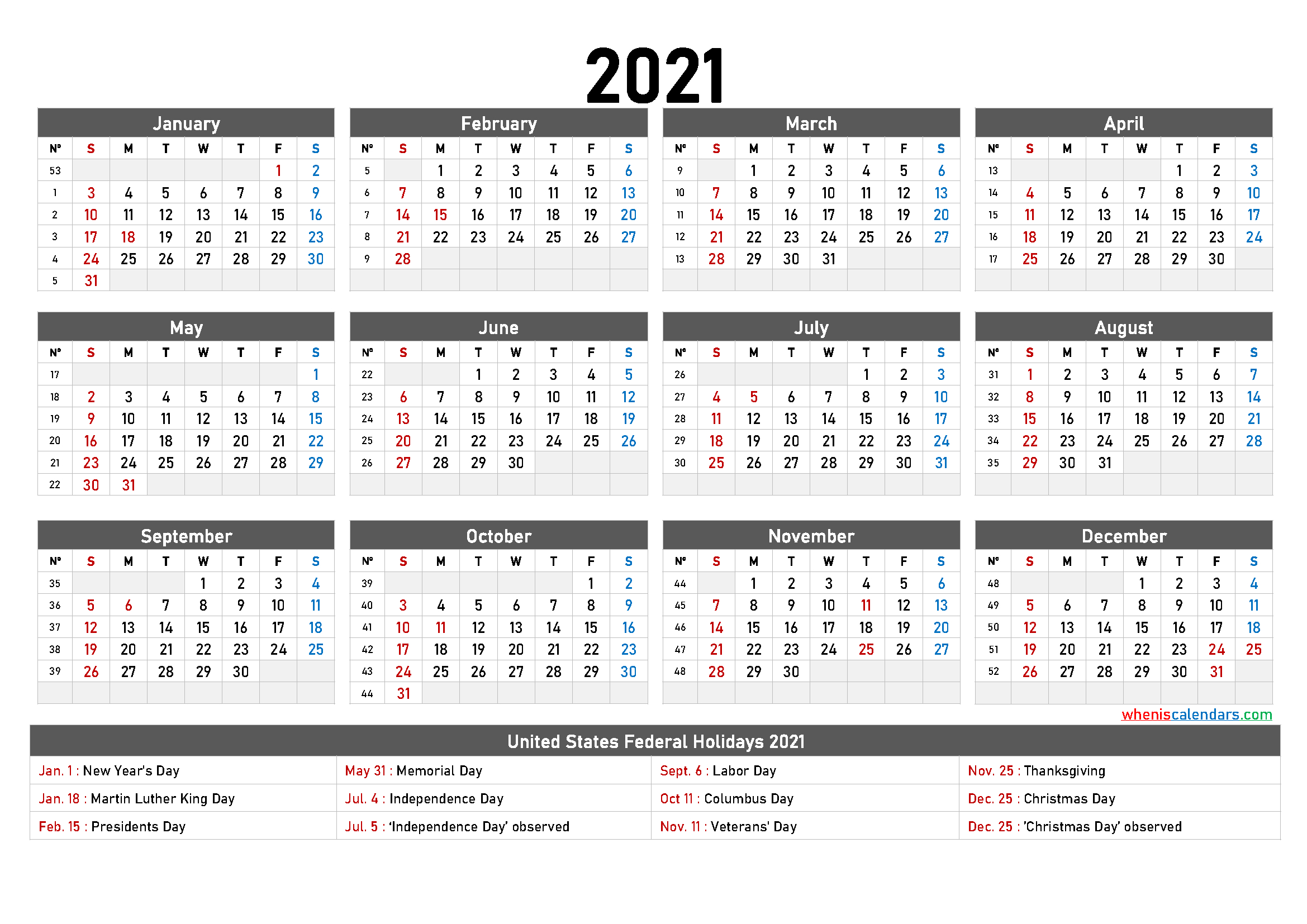 Printable 2021 Calendar One Page - 6 Templates - Free-2 Page Calendar Printables 2021