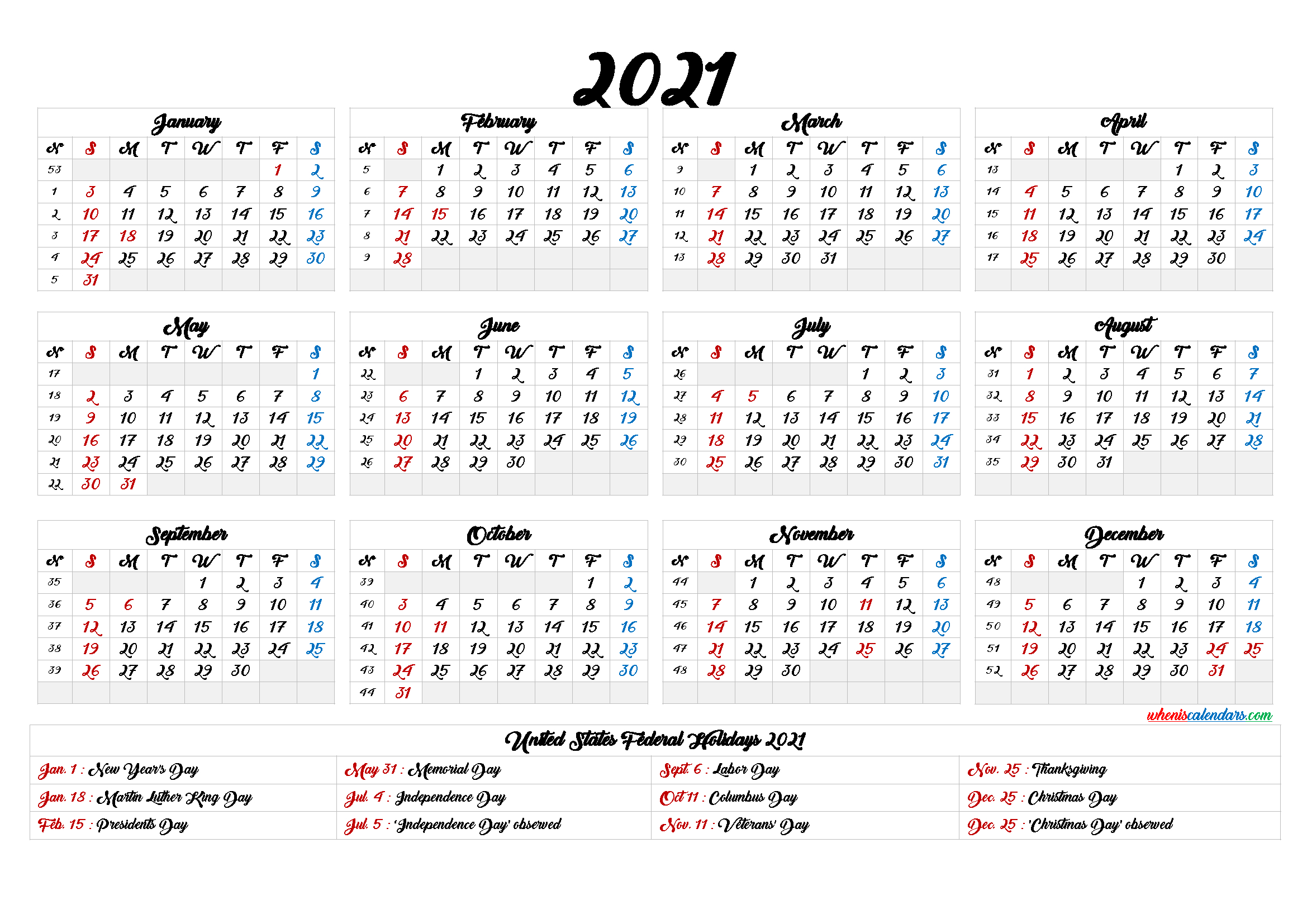 Printable 2021 Calendar One Page - 9 Templates-Online Free Printable Calendar 2021