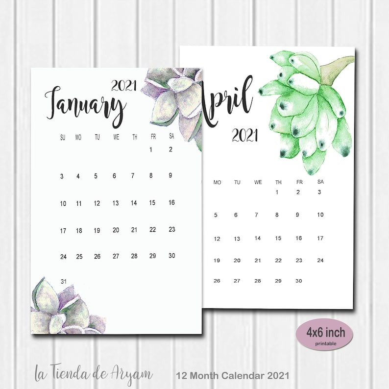 Printable 2021 Calendar Succulent Succulent Desk Calendar-4X6 2021 Calendar Free