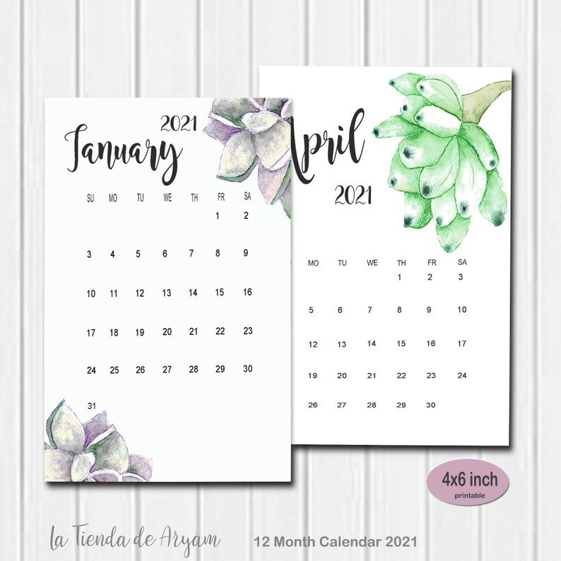 Printable 2021 Calendar Succulent Succulent Desk Calendar-4X6 Printable Calendar 2021