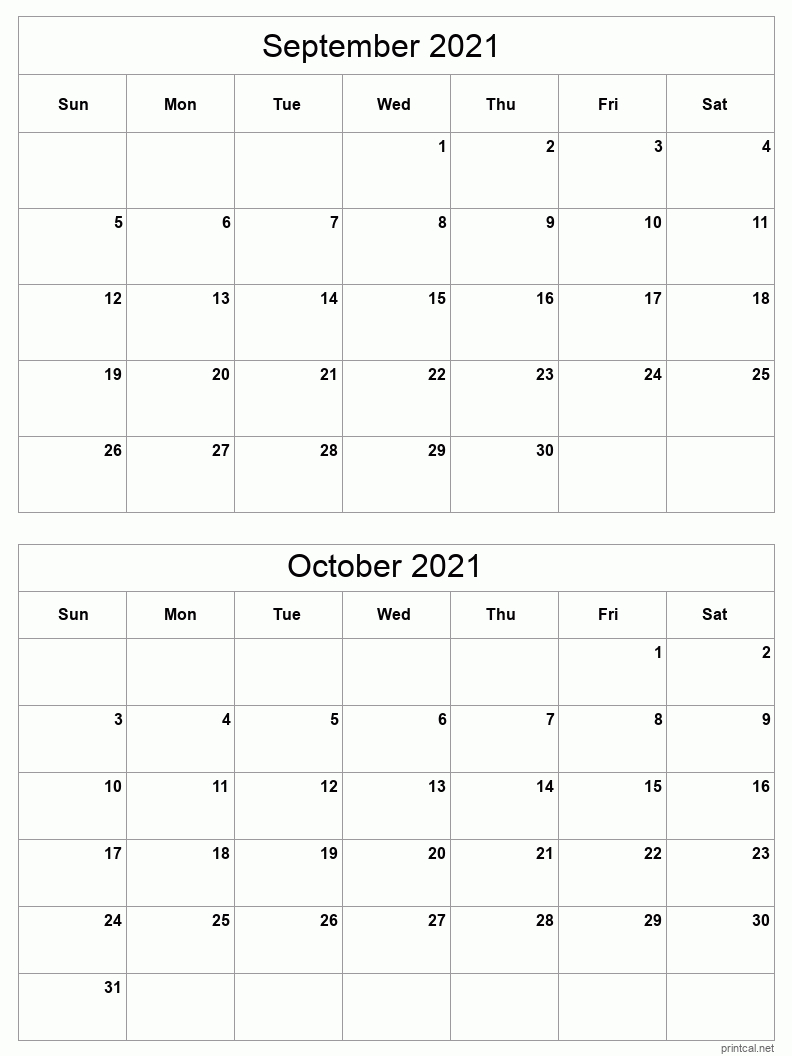 Printable 2021 Calendar - Two Months Per Page | Free-2021 3 Month July August September Calendar Printable