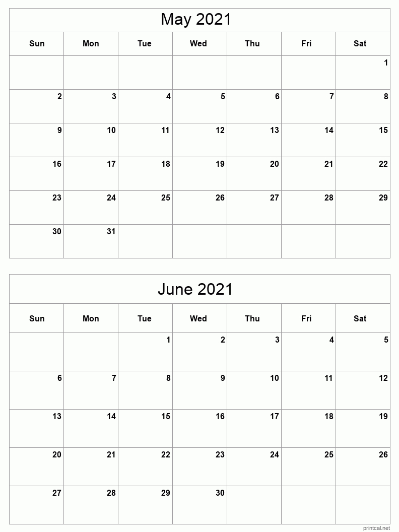 Printable 2021 Calendar - Two Months Per Page | Free-3 Month Calendar June-August 2021