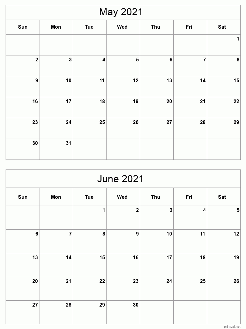 Printable 2021 Calendar - Two Months Per Page | Free Printable Calendars-2 Page 2021 Calendar Printable Pages