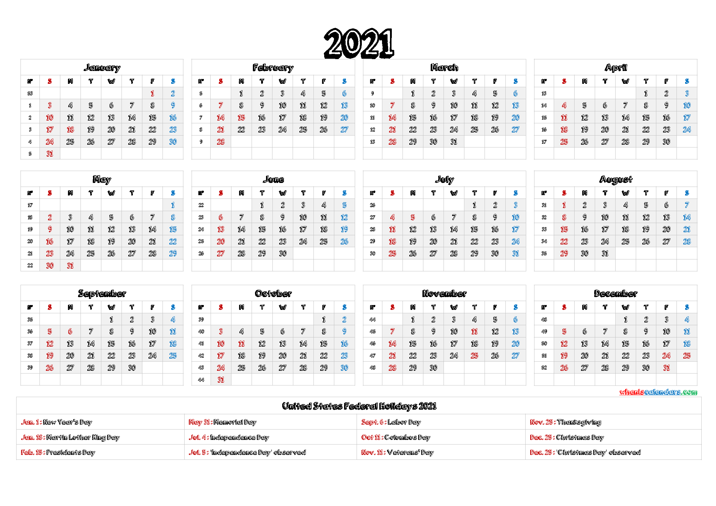 Printable 2021 Calendar With Holidays - 6 Templates-Holiday Planner 2021