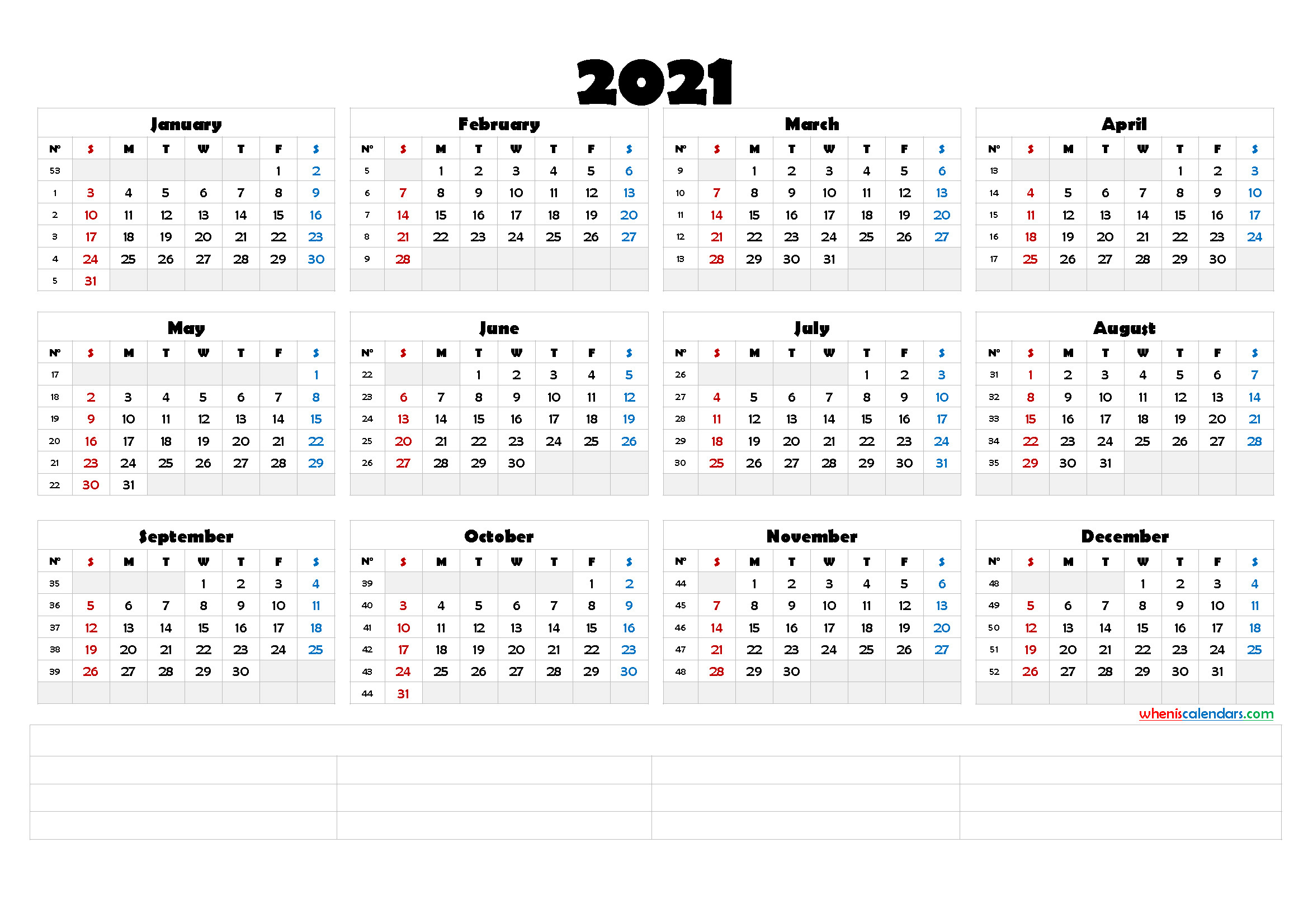 Printable 2021 Calendar With Week Numbers (6 Templates)-Calendar 2021 With Week Numbers