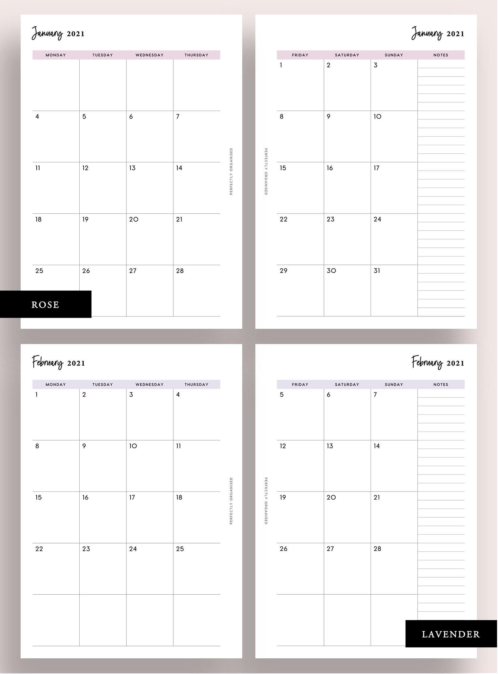 Printable 2021 Month On 2 Pages 2021 Monthly Planner 2021-Free 2 Page 2021 Calendars