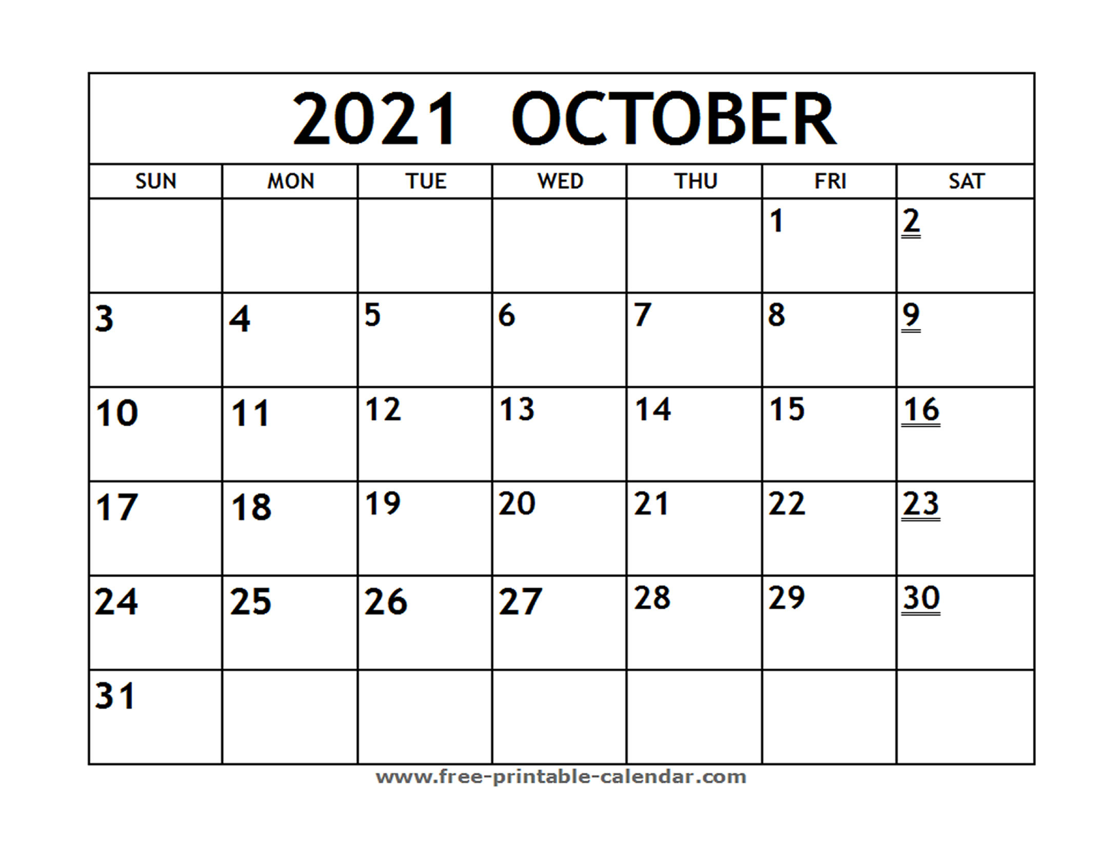 Printable 2021 October Calendar - Free-Printable-Calendar-2021 Monthly Calendar Printable Free