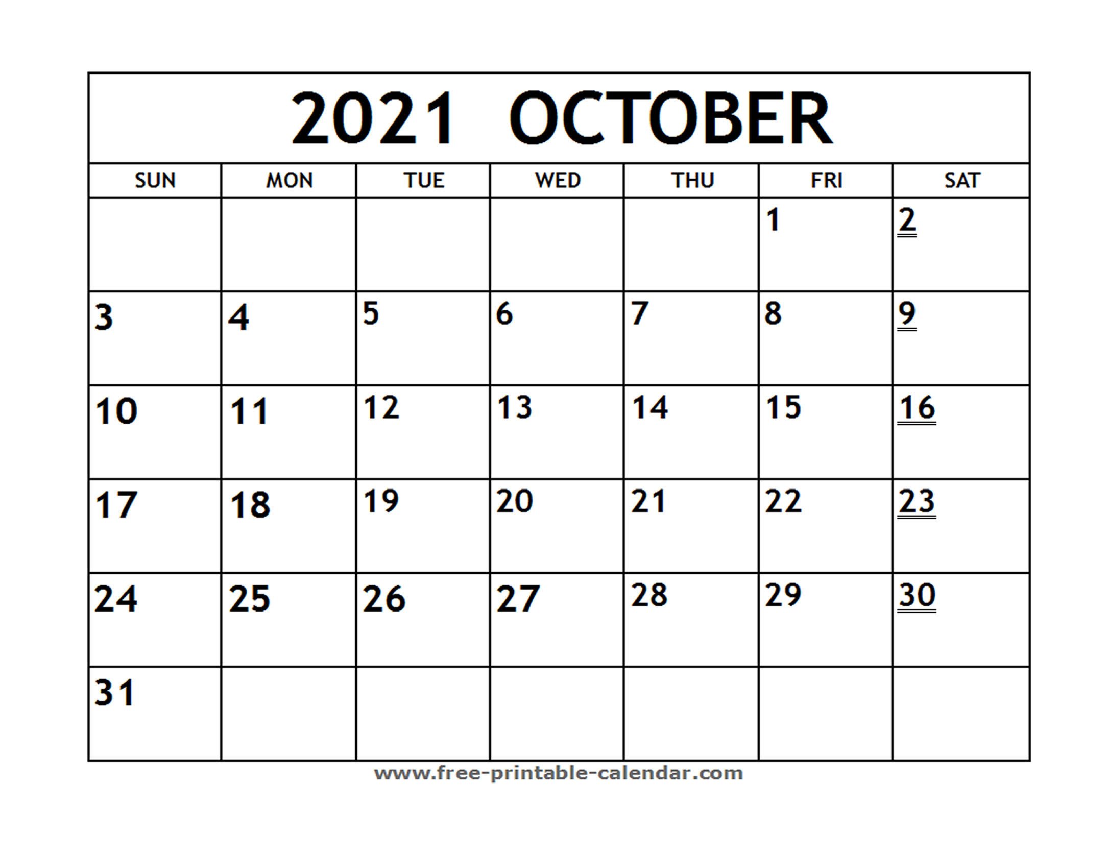 Printable 2021 October Calendar - Free-Printable-Calendar-Blank Fillable Calendar 2021