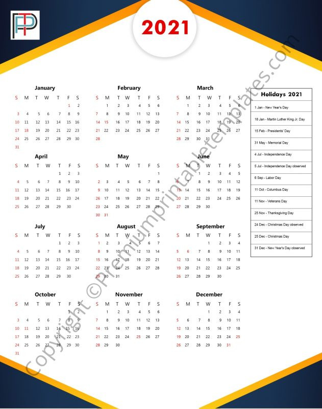 Printable 2021 Yearly Calendar With Holidays In Pdf And-Holiday Planner 2021