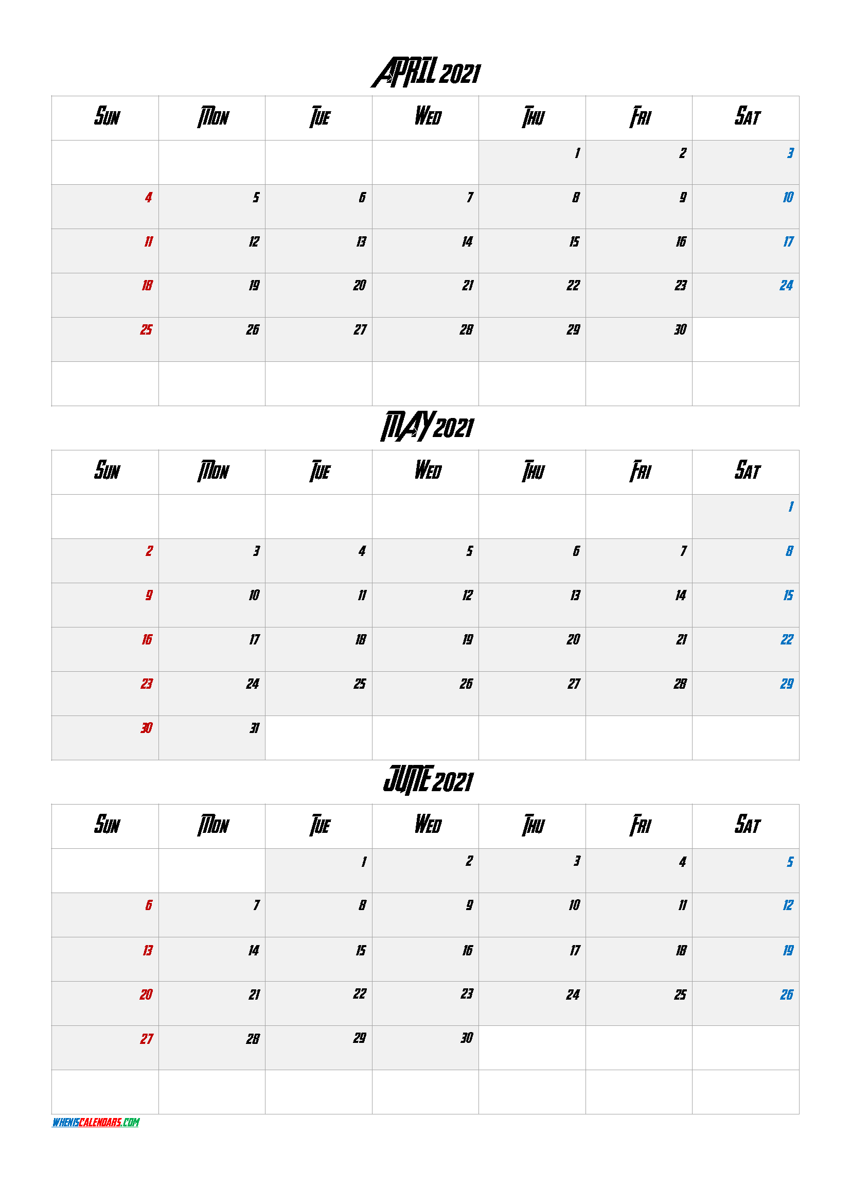 Printable April May June 2021 Calendar-Template Code.aven6-3 Month Calendar June-August 2021