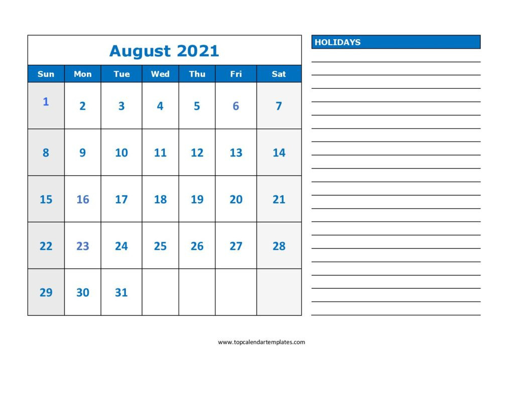 Printable August 2021 Calendar Template - Pdf, Word, Excel-August 2021 Calendar