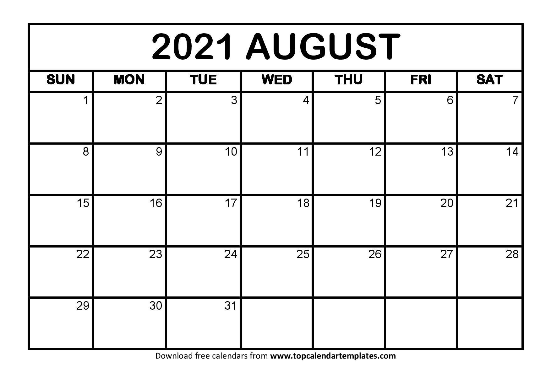 Printable August 2021 Calendar Template - Pdf, Word, Excel-Blank Fillable Calendar 2021