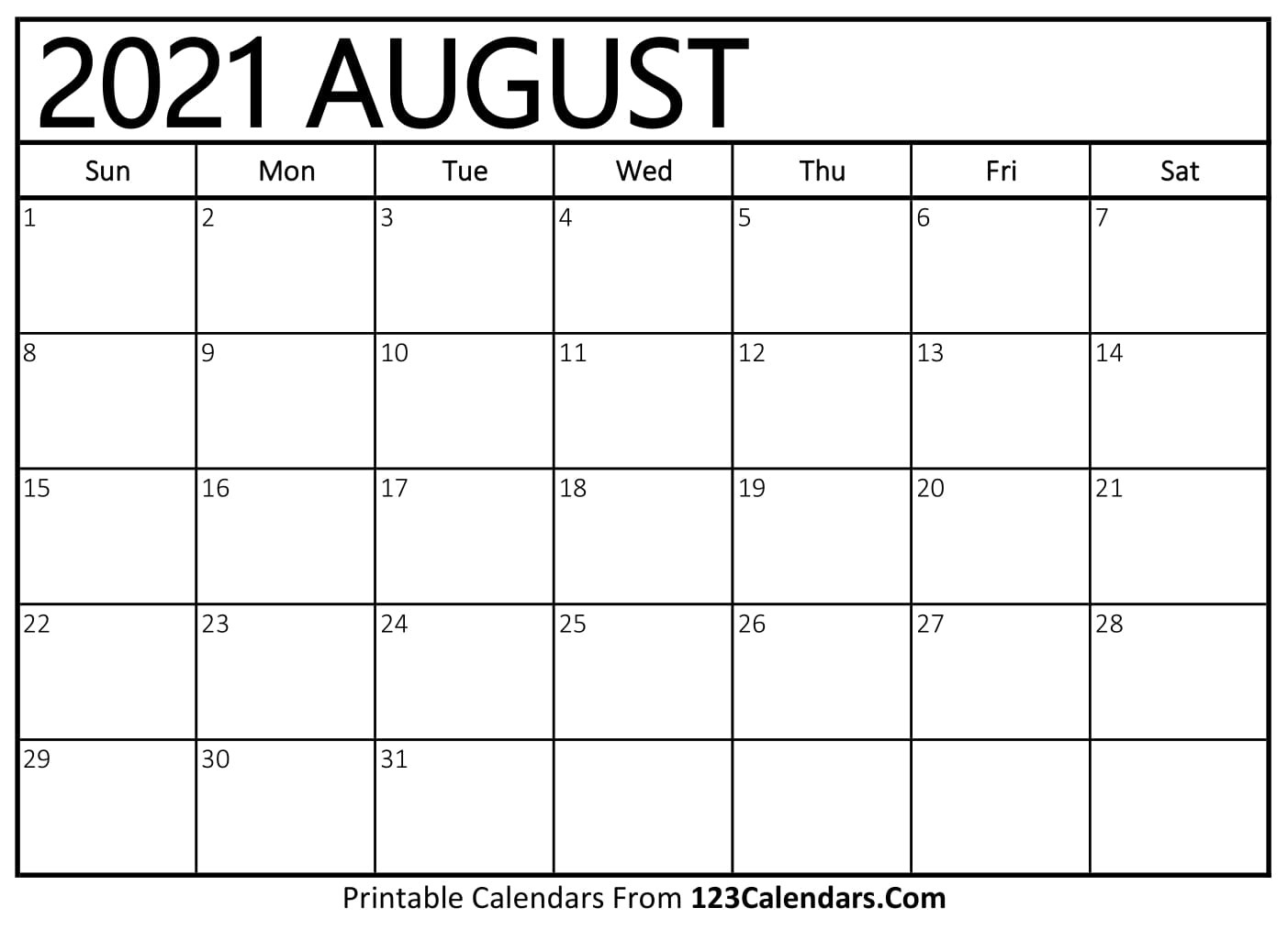 Printable August 2021 Calendar Templates - 123Calendars-Hourly Aug 2021 Calendar