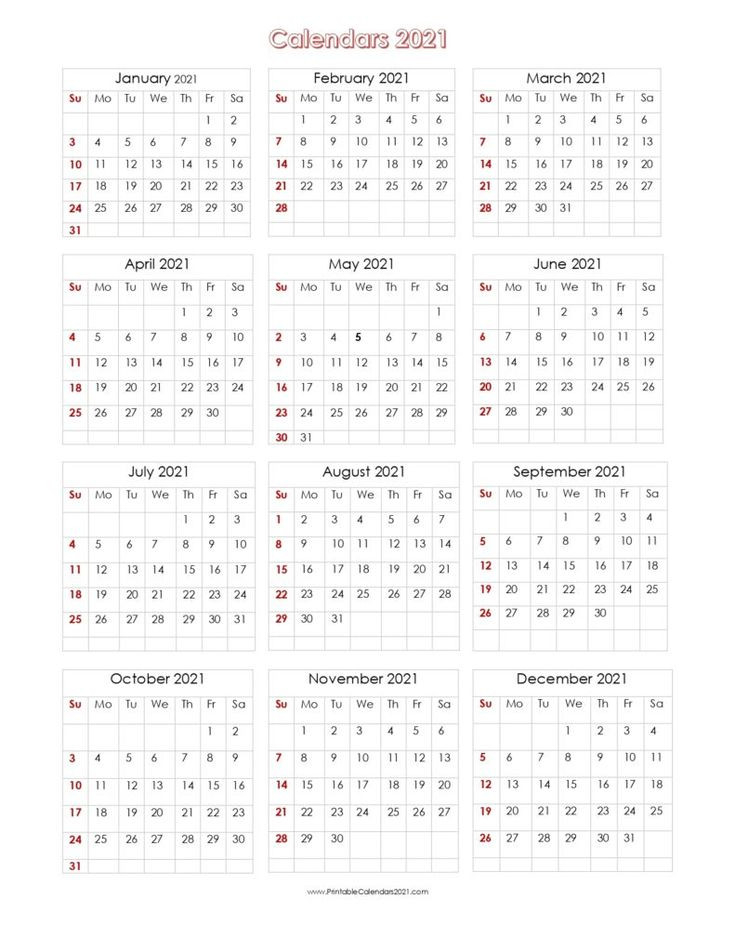 Printable Calendar 2021 One Page | Calendar Printables-2021 Two Page Calendar