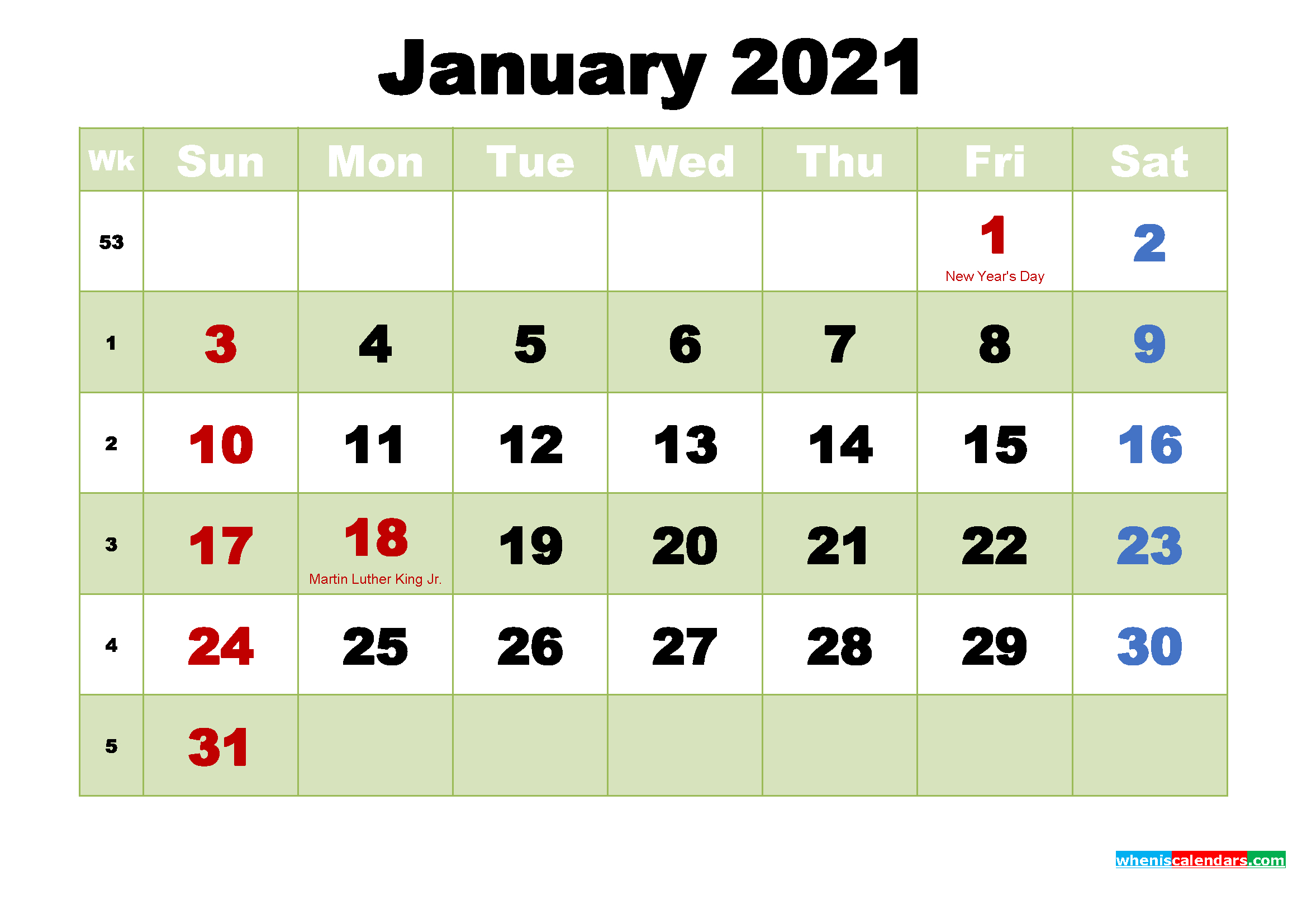 Printable Calendar For January 2021 - Free Printable 2021-January 2021 Calendar