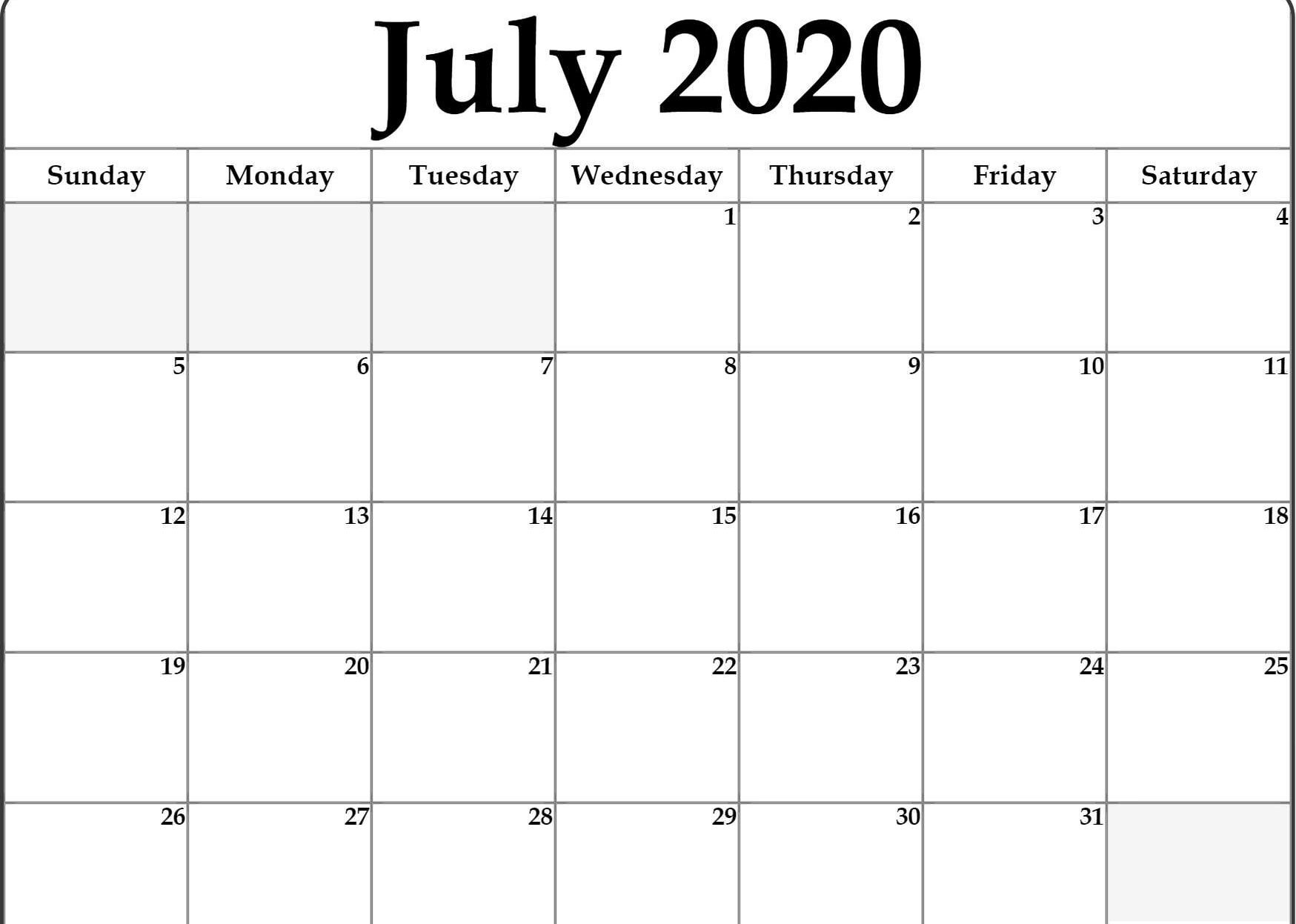 Printable Calendar For July 2020 | Printable Calendar July-Fill In Printable Calendar Aug 2021