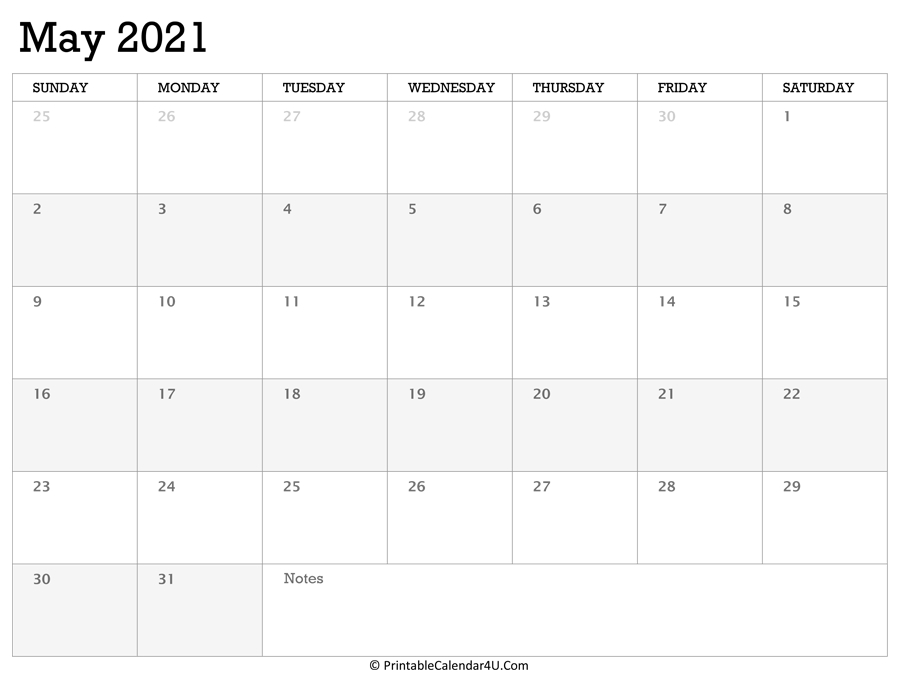 Printable Calendar May 2021 With Holidays-2021 Vacation Calendar Printable Template