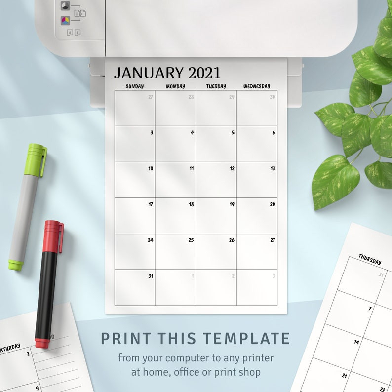 Printable Calendar Monthly 2021 2022 Month On Two Page | Etsy-2 Page 2021 Calendar Template Printable