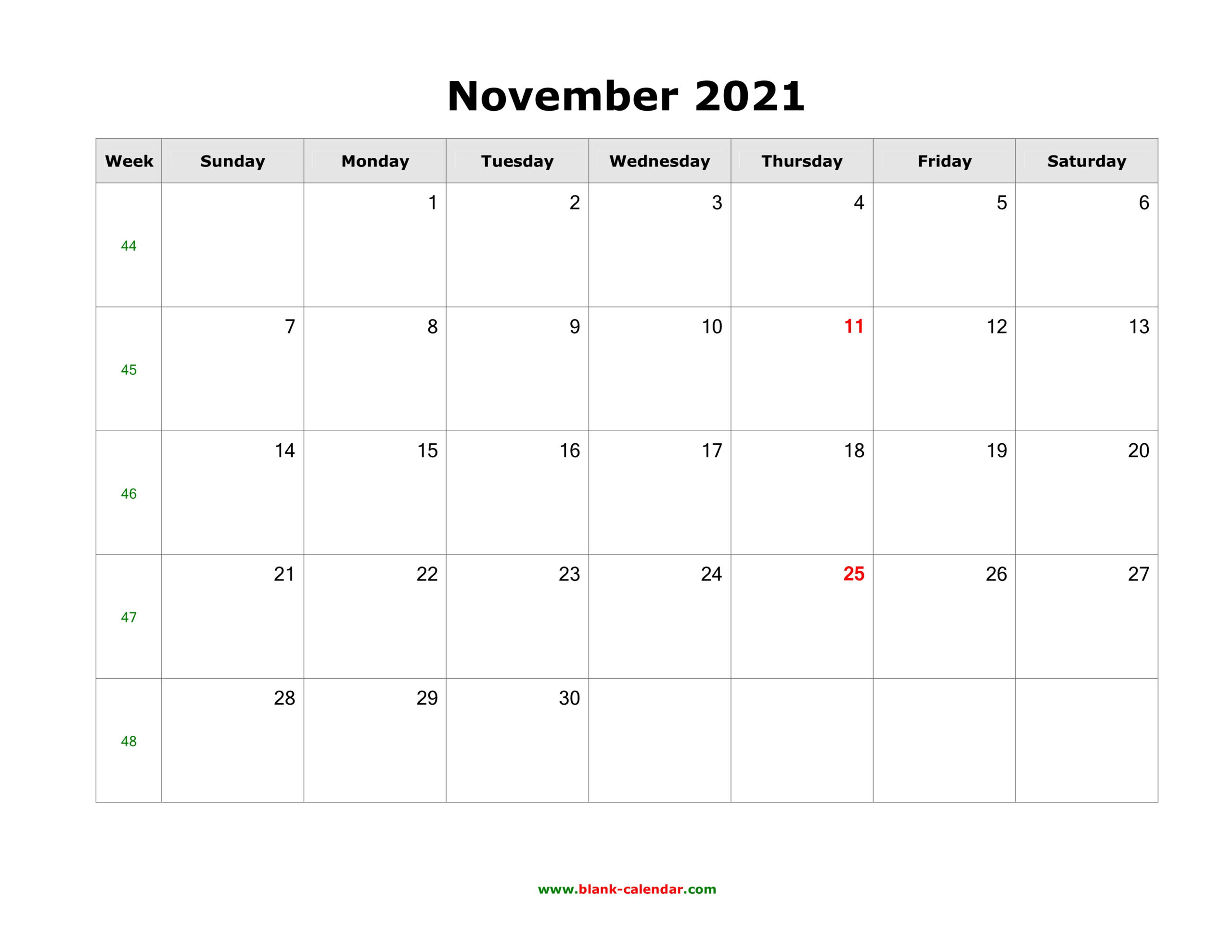 Printable Calendar November 2021 Landscape | Calendar 2021-November 2021 Blank Calendar