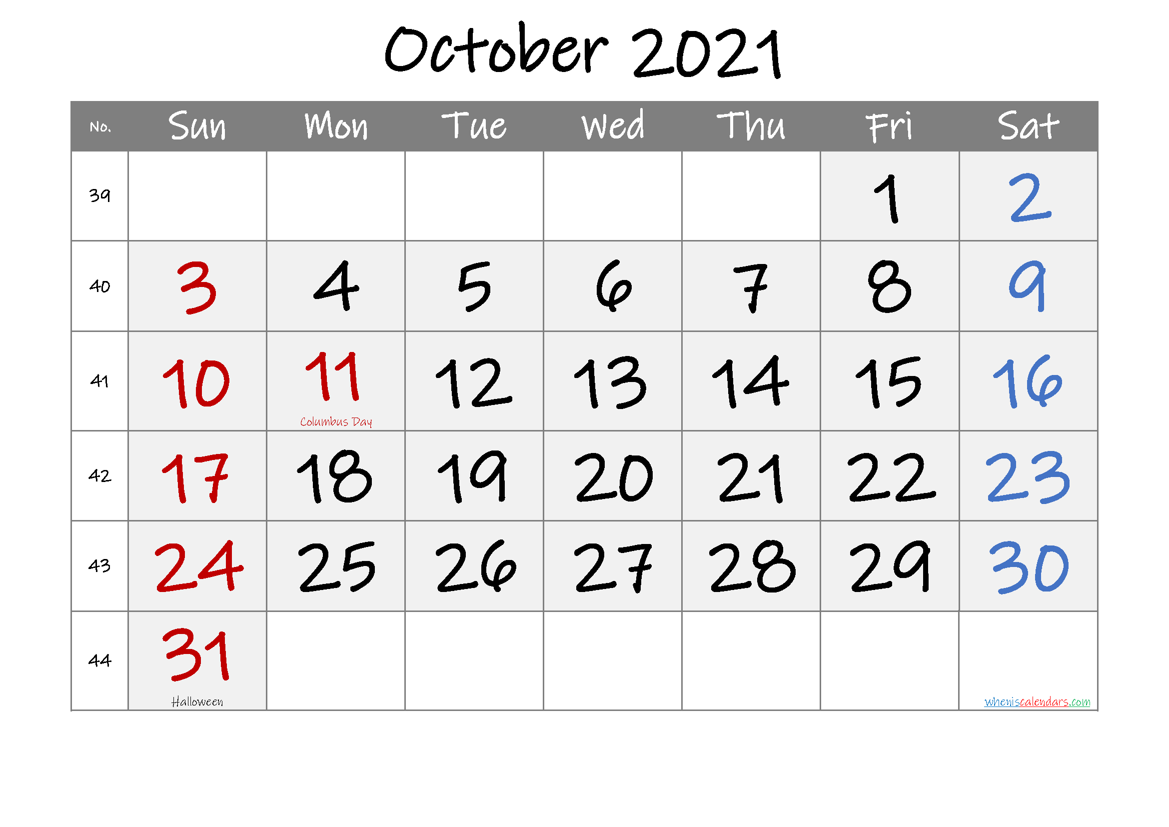 Printable Calendar October 2021 - October 2021 Monday-Calendar 2021 October