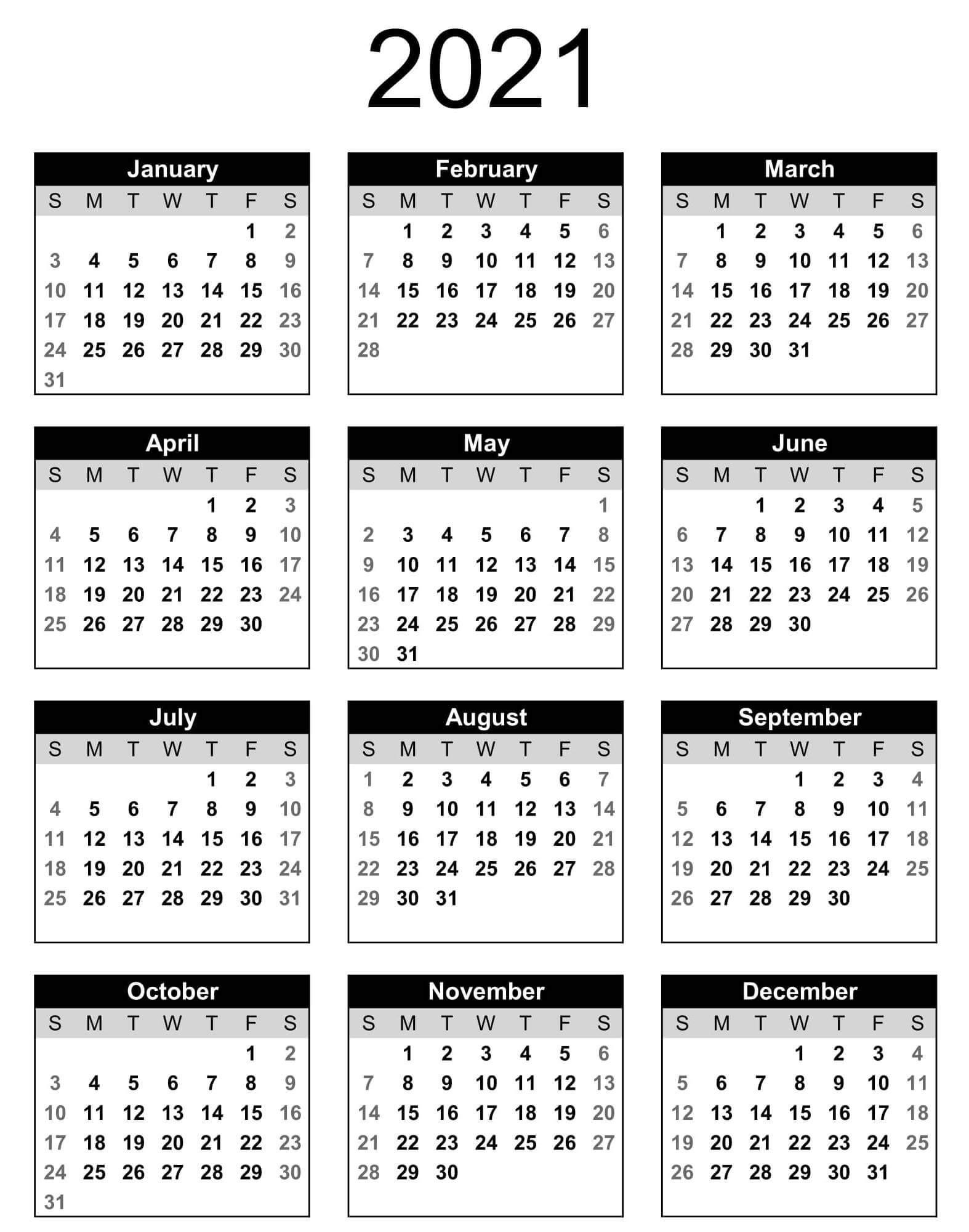 Printable Calendar Year 2021 Holidays | Free Printable-Ecxel Full 2021 Calendar Monday