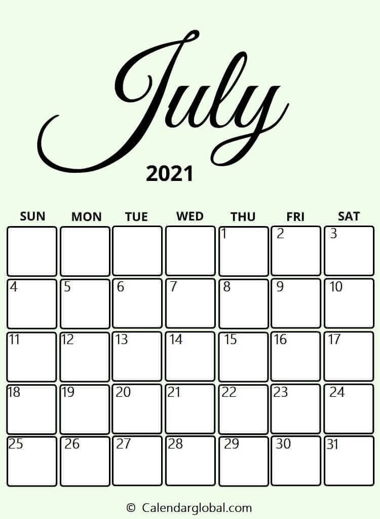 Printable Cute Blank July 2021 Calendar With Holidays-July August 2021 Calendar Template
